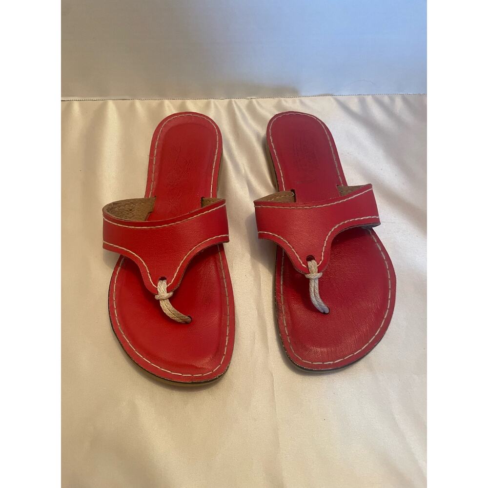 Kino Red Leather Ladies Lilly Sandal Size 8-1/2 flip flop/thong sandals